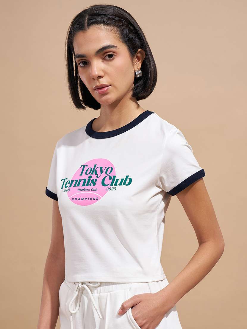 women printed short sleeve crop top - 22470905 -  Standard Image - 3