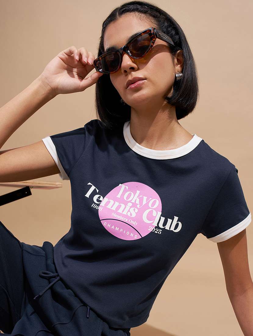 women printed short sleeve crop top