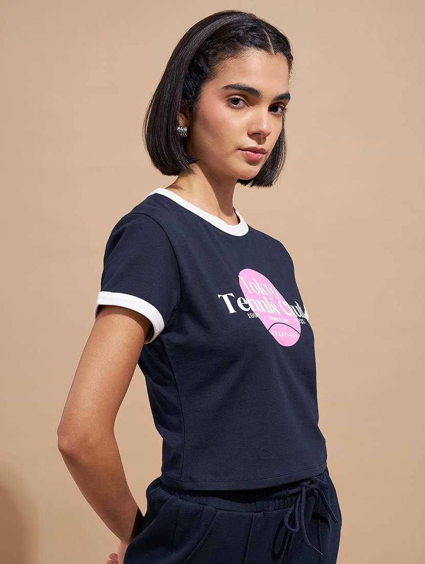 women printed short sleeve crop top - 22470906 -  Standard Image - 3
