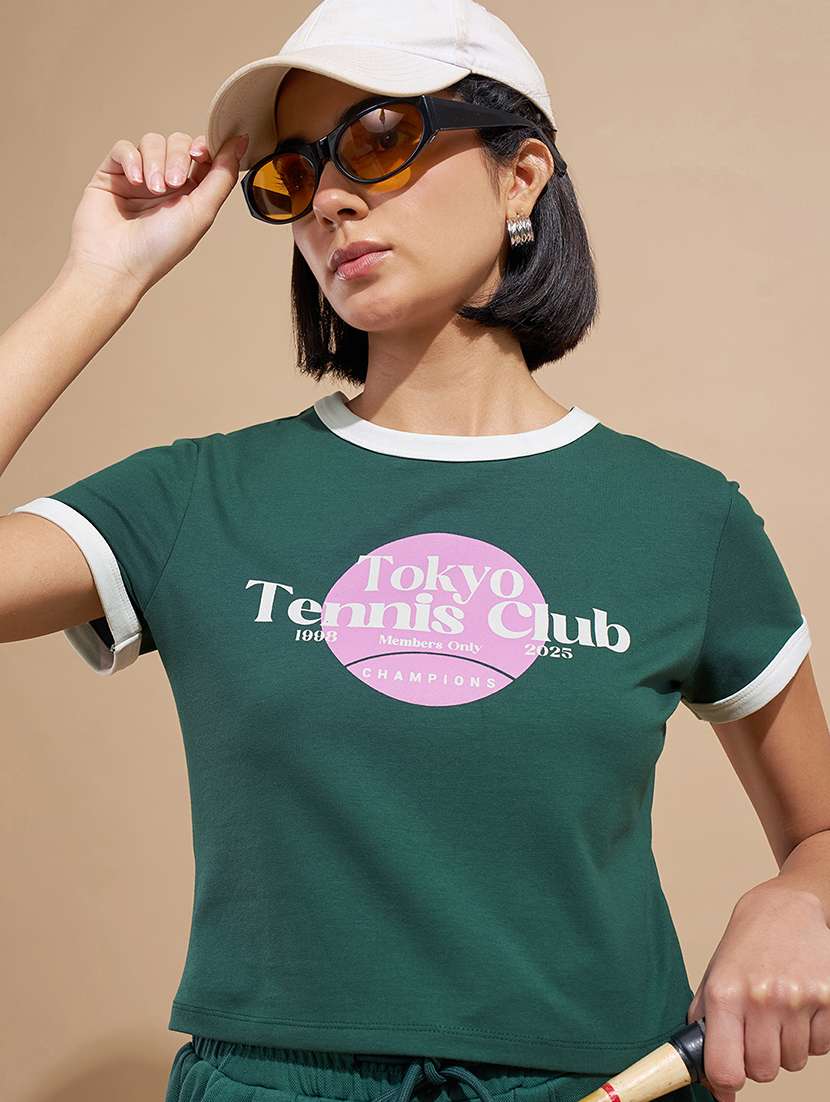 women printed short sleeve crop top