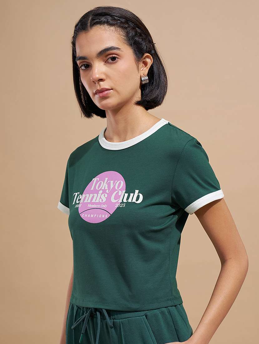 women printed short sleeve crop top - 22470907 -  Standard Image - 3