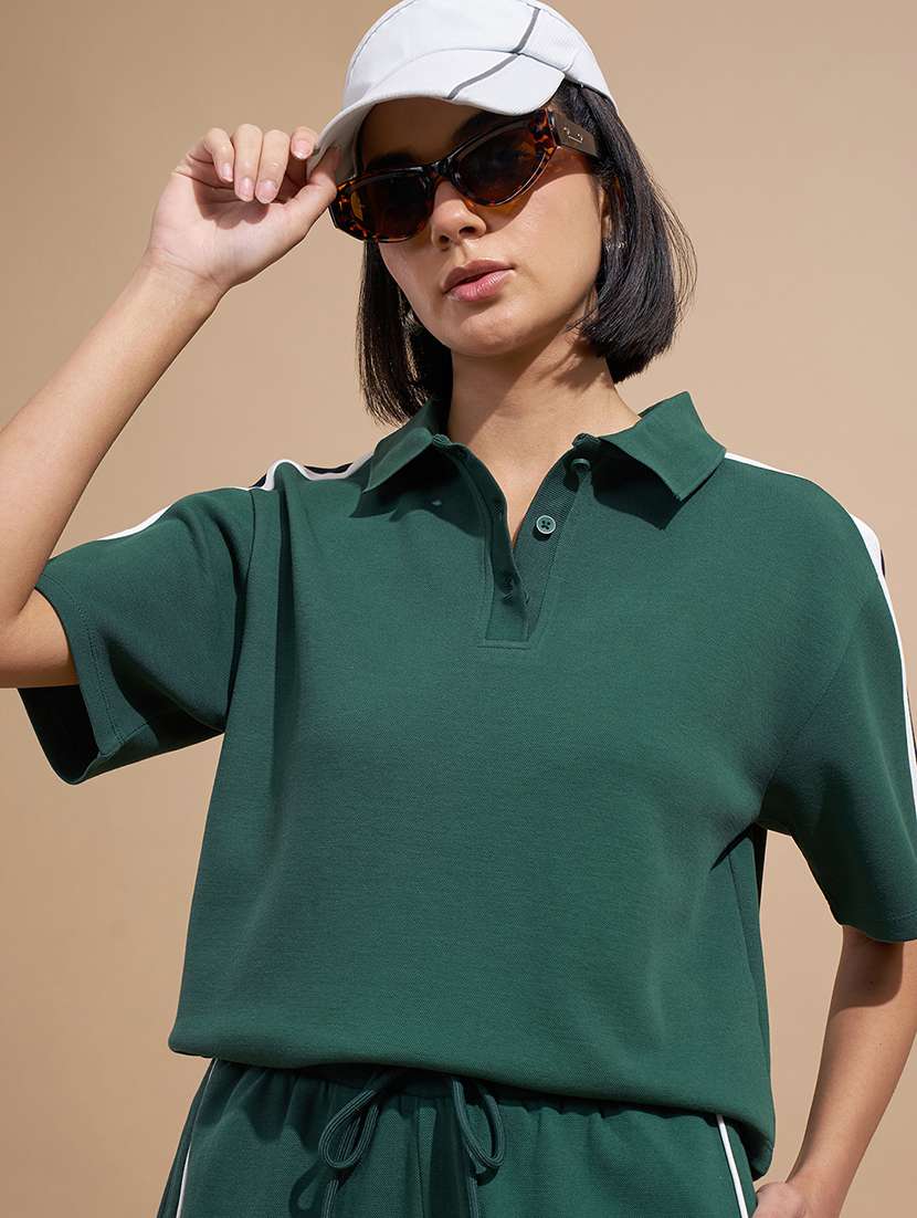 women solid green cotton regular t-shirt