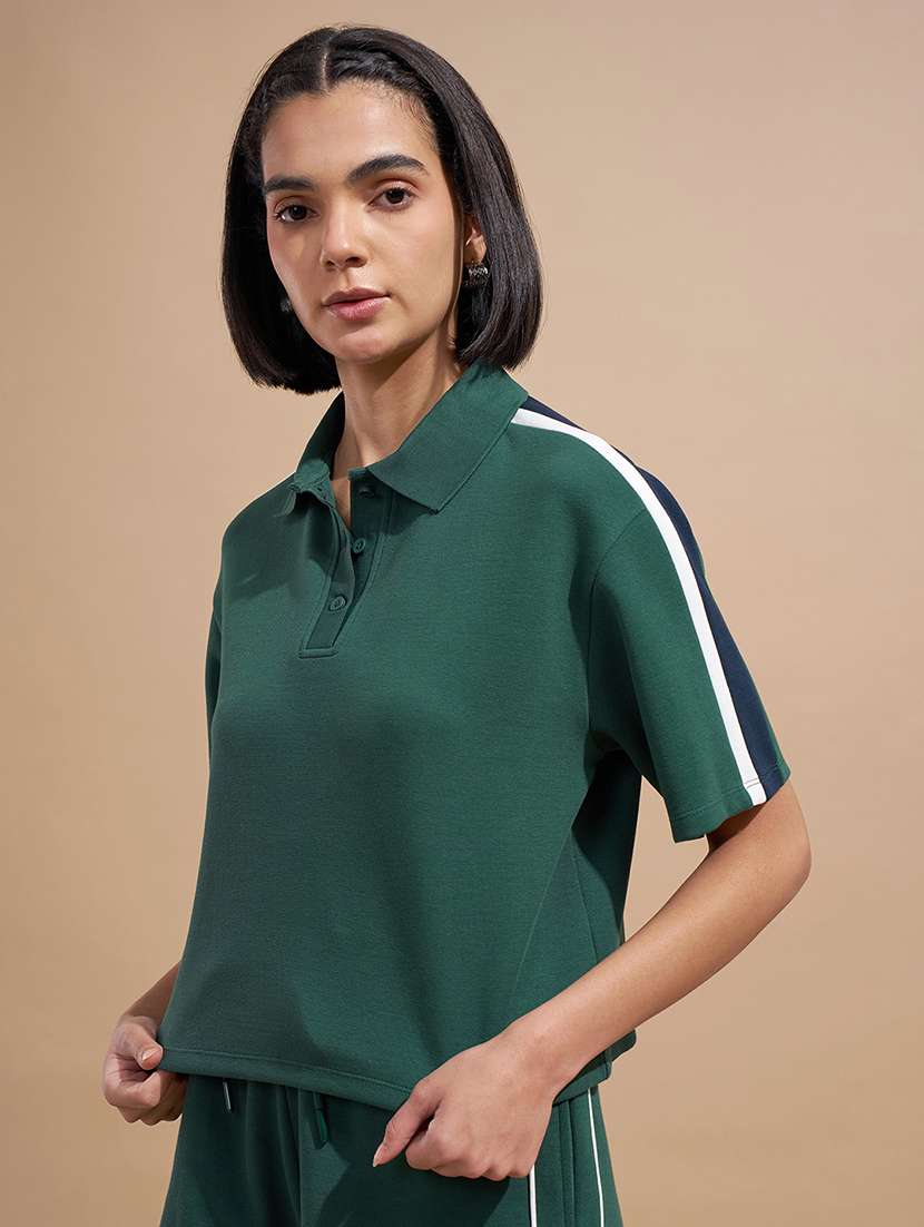 women solid green cotton regular t-shirt - 22470919 -  Standard Image - 3