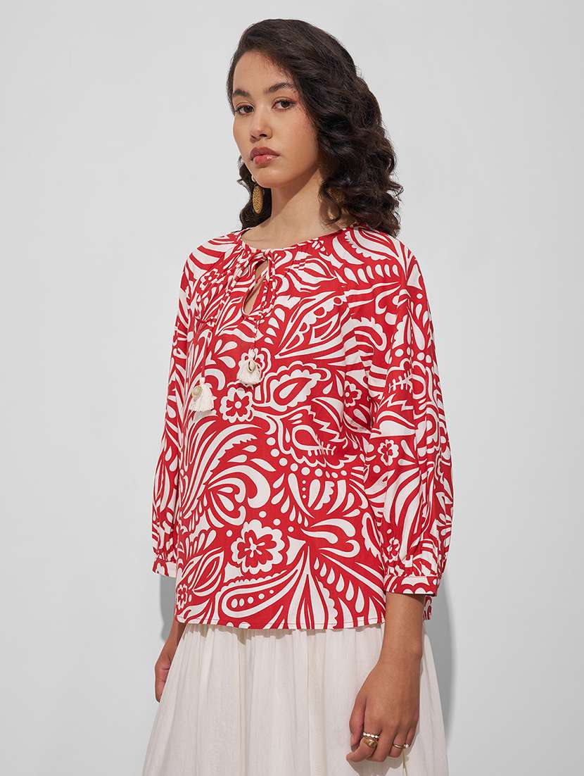 women printed off white viscose regular top - 22470925 -  Standard Image - 3