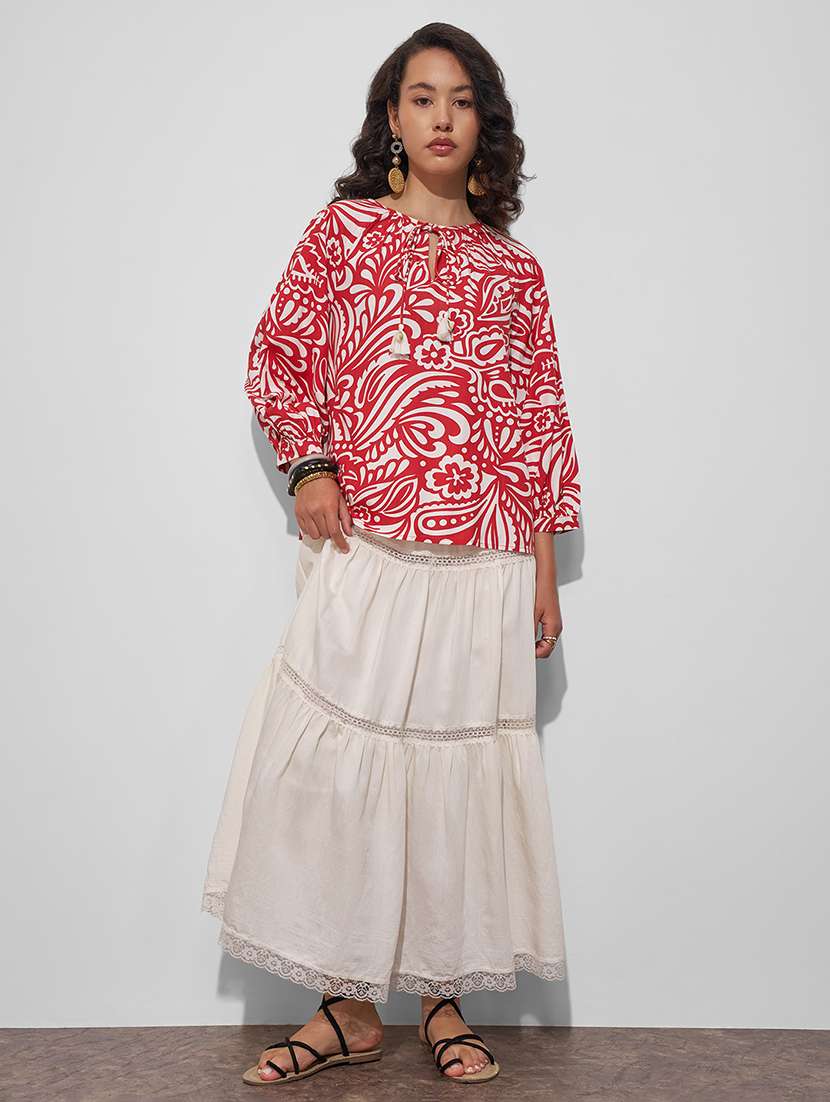 women printed off white viscose regular top - 22470925 -  Standard Image - 5