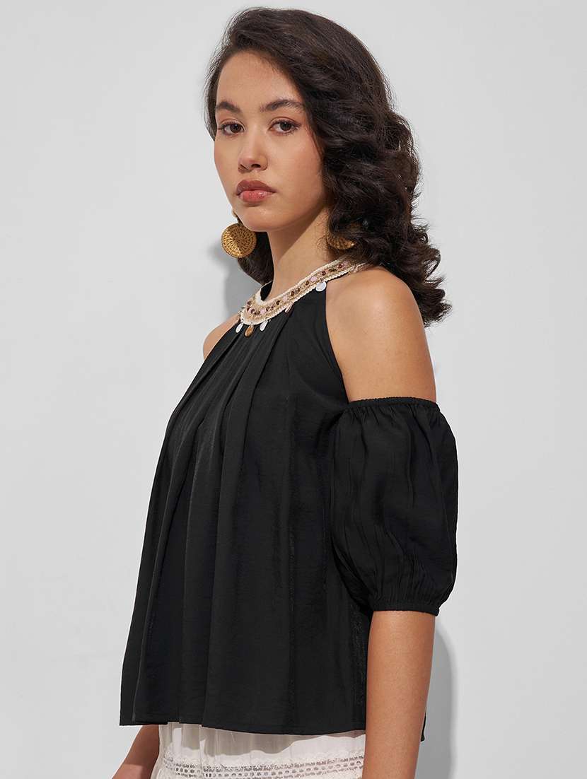 women solid black viscose regular top - 22470928 -  Standard Image - 3
