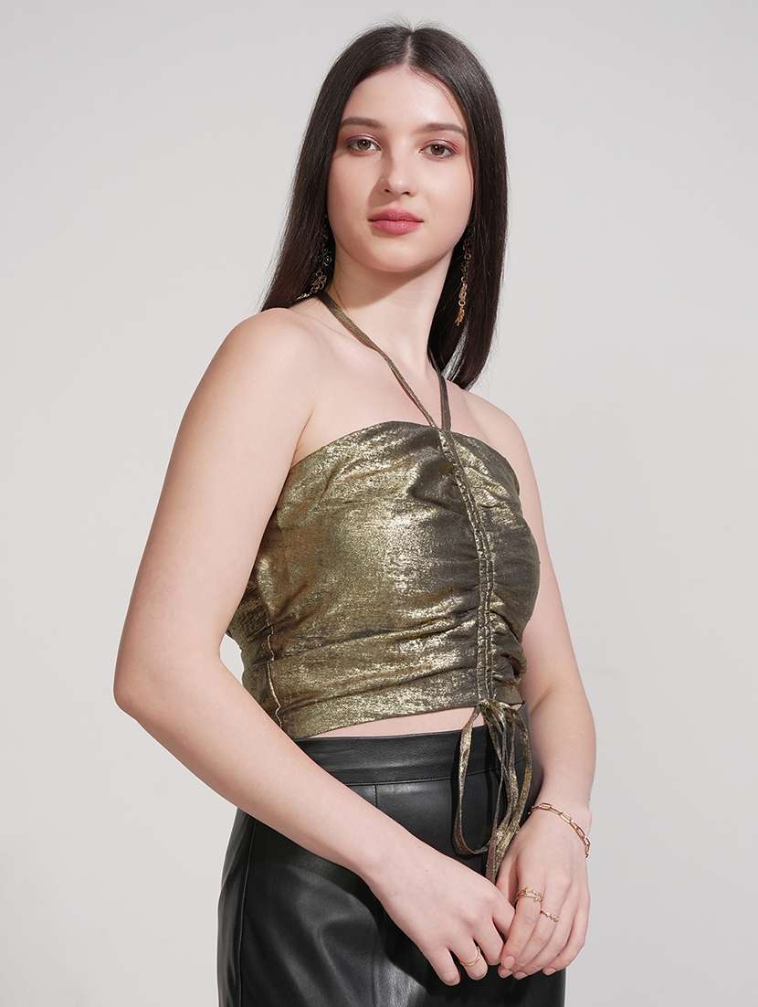 women solid gold polyester regular top - 22470931 -  Standard Image - 3