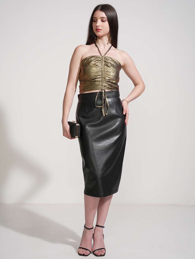 women solid gold polyester regular top - 22470931 -  Standard Image - 5