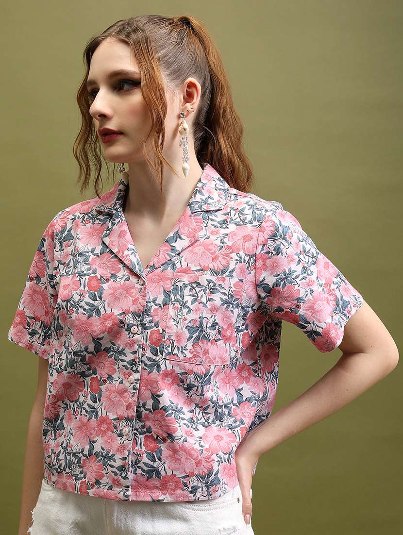 women printed green cotton regular top