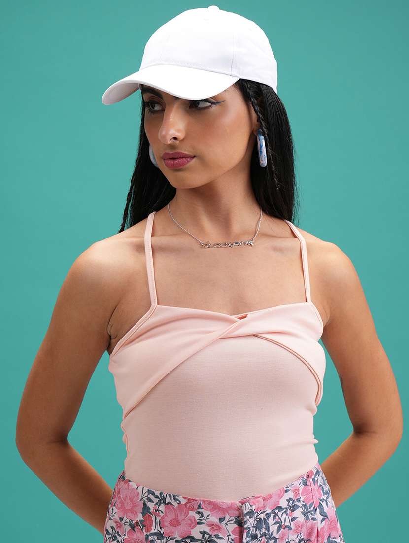 women solid pink polyester regular top