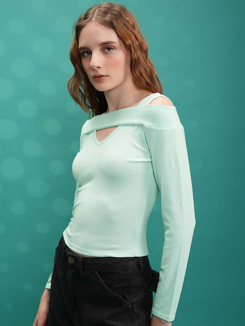 women solid green polyester regular top - 22470954 -  Standard Image - 3