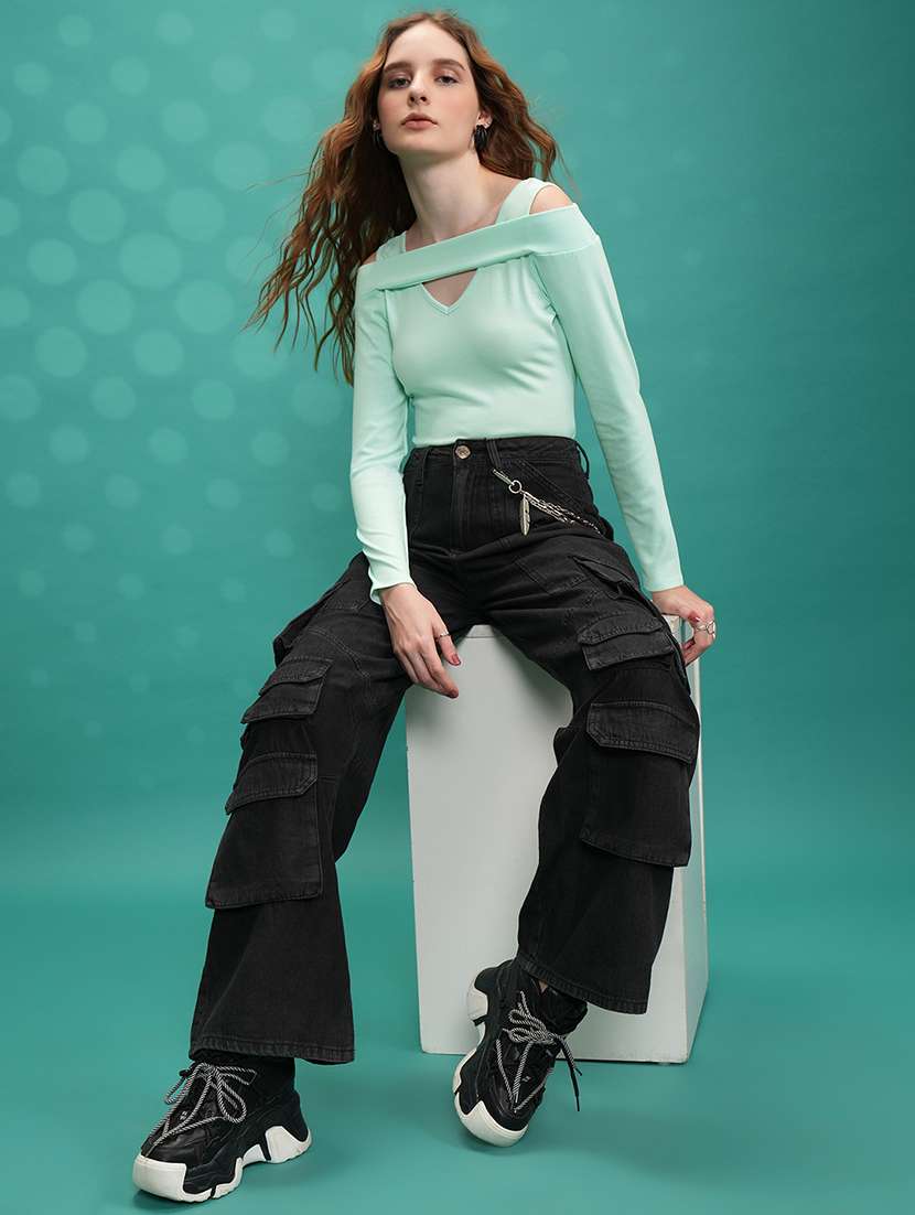 women solid green polyester regular top - 22470954 -  Standard Image - 5