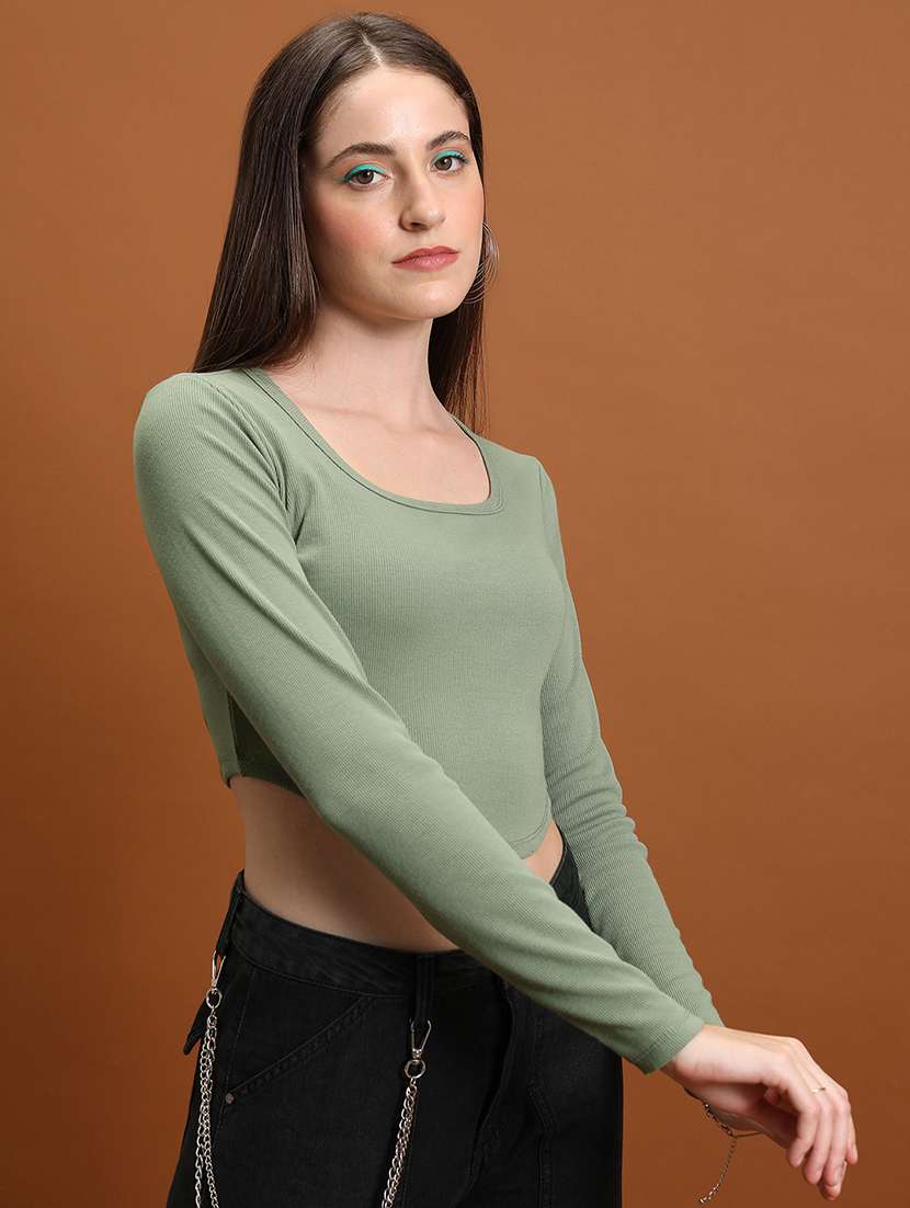 women solid olive polyester regular top - 22470957 -  Standard Image - 3