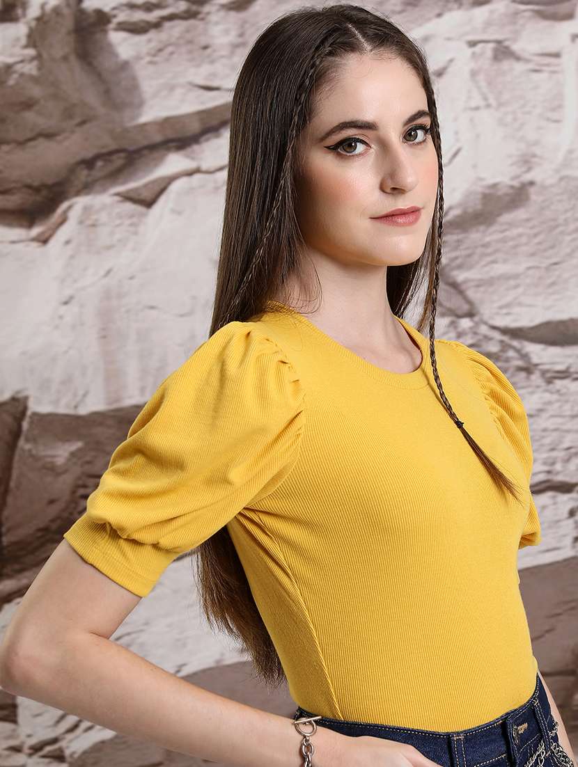 women solid mustard polyester regular top - 22470958 -  Standard Image - 3