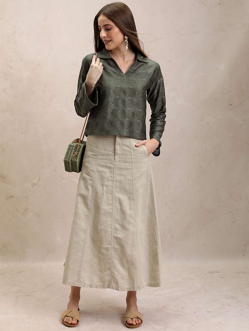 women self design olive polyester regular top - 22470960 -  Standard Image - 5