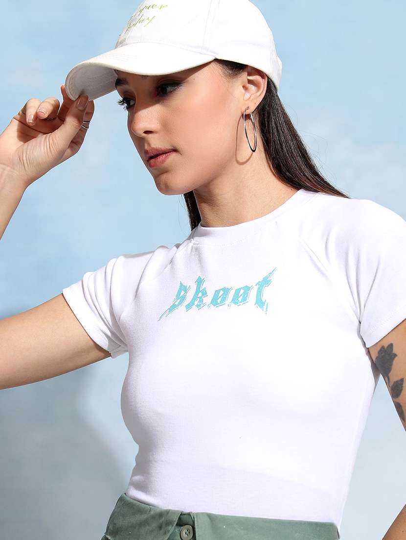 women printed white polyester regular top