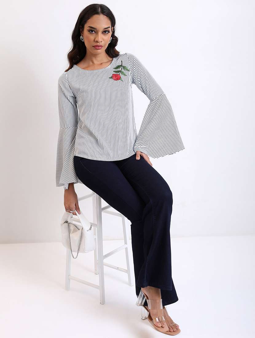 women printed navy blue polyester regular top - 22470975 -  Standard Image - 5