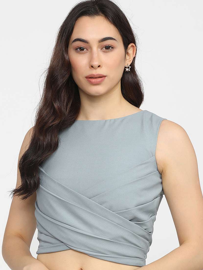 women soldi blue cotton blend regular top