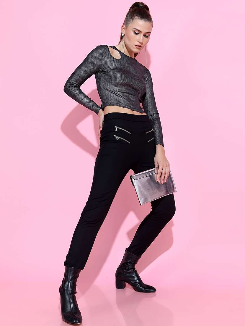 women solid black polyester regular top - 22471017 -  Standard Image - 5