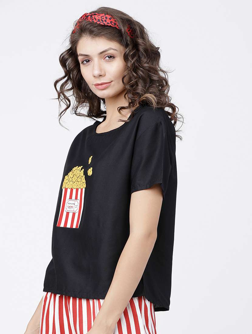 women printed black viscose regular top - 22471025 -  Standard Image - 3