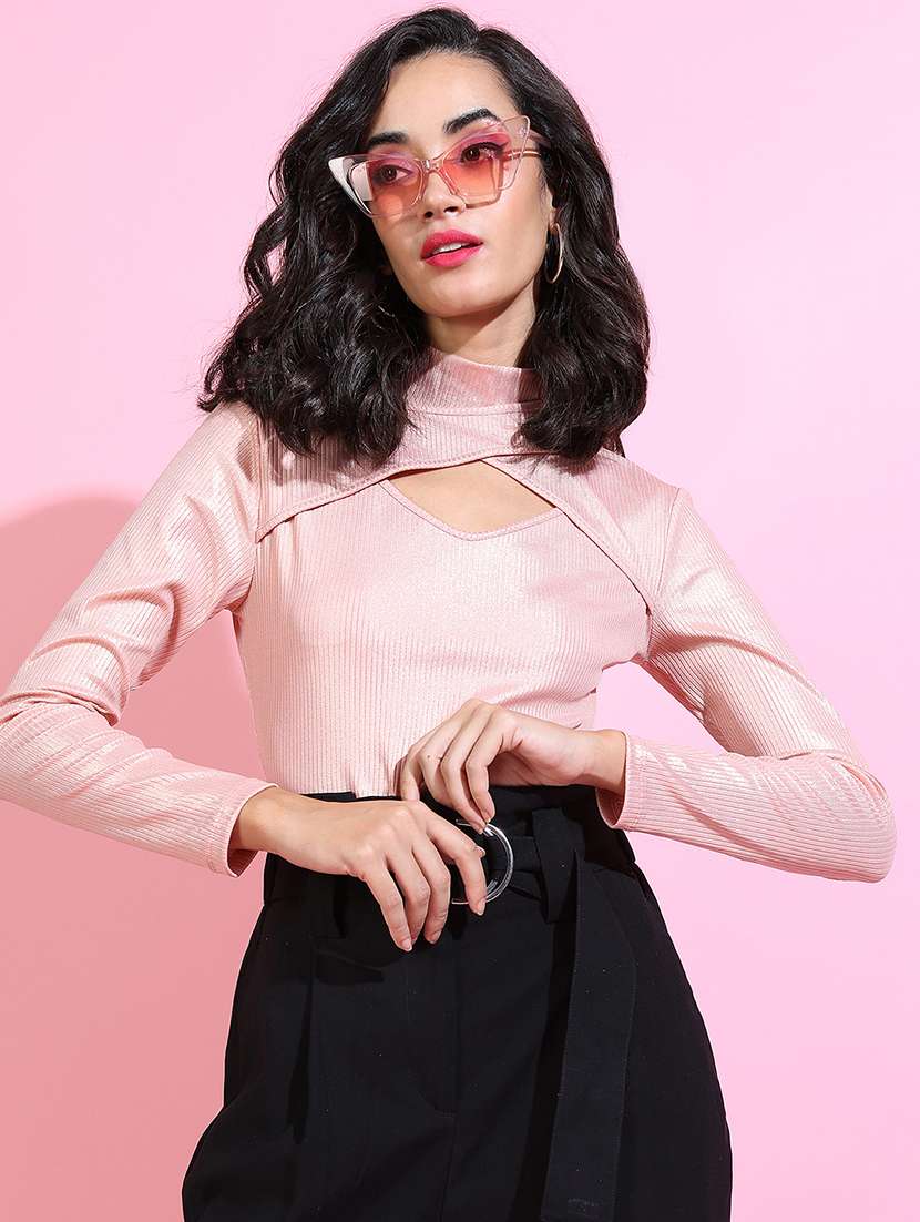 women solids pink polyester regular top