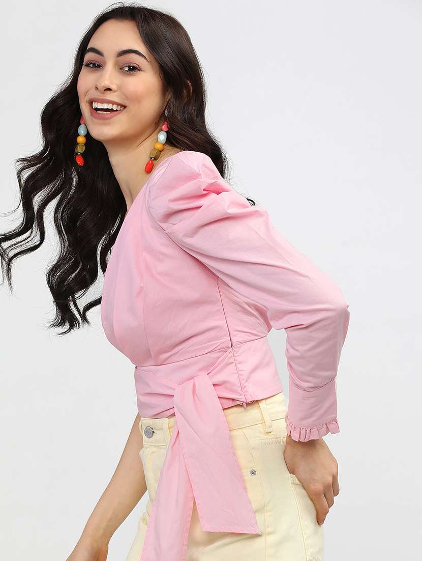 women solids pink cotton regular top - 22471051 -  Standard Image - 3