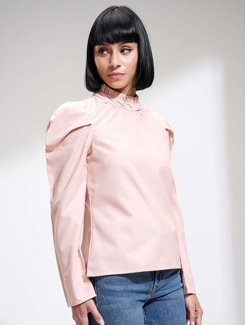 women solid peach polyester regular top - 22471057 -  Standard Image - 3