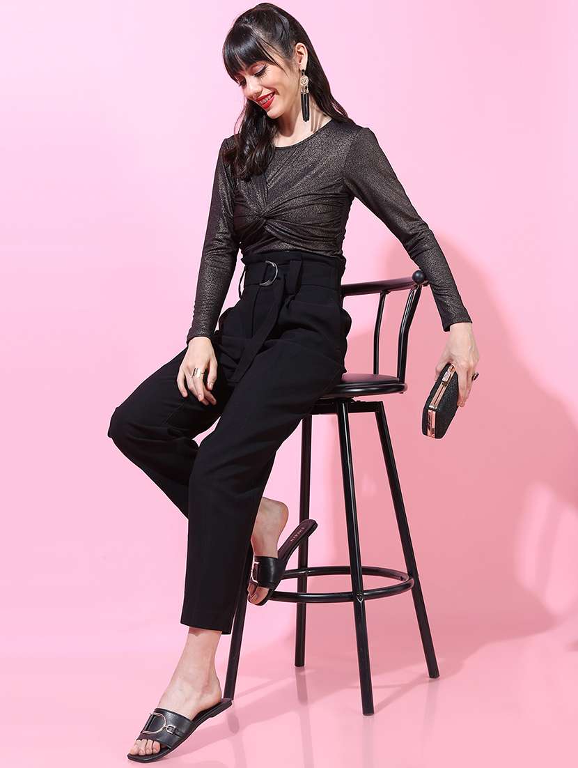 women solid black polyester regular top - 22471058 -  Standard Image - 5