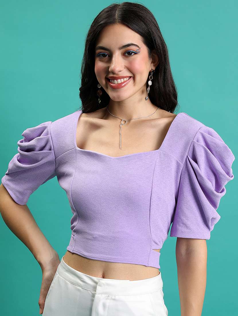 women solid purple polyester regular top