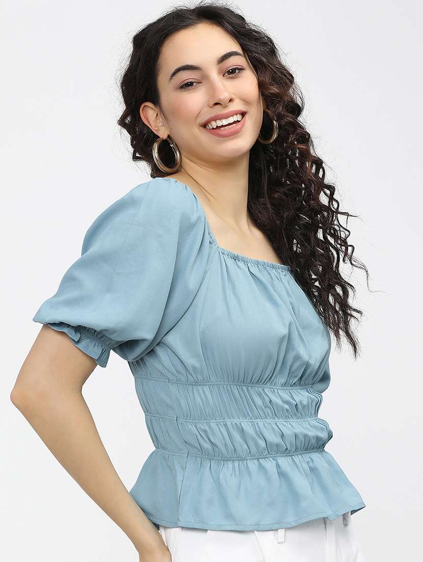 women solid blue polyester regular top - 22471088 -  Standard Image - 3