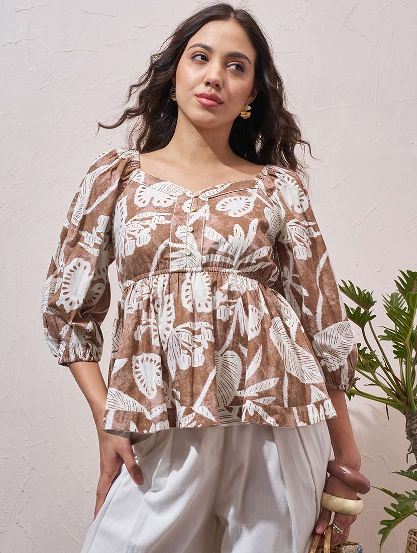 women floral pink cotton regular top