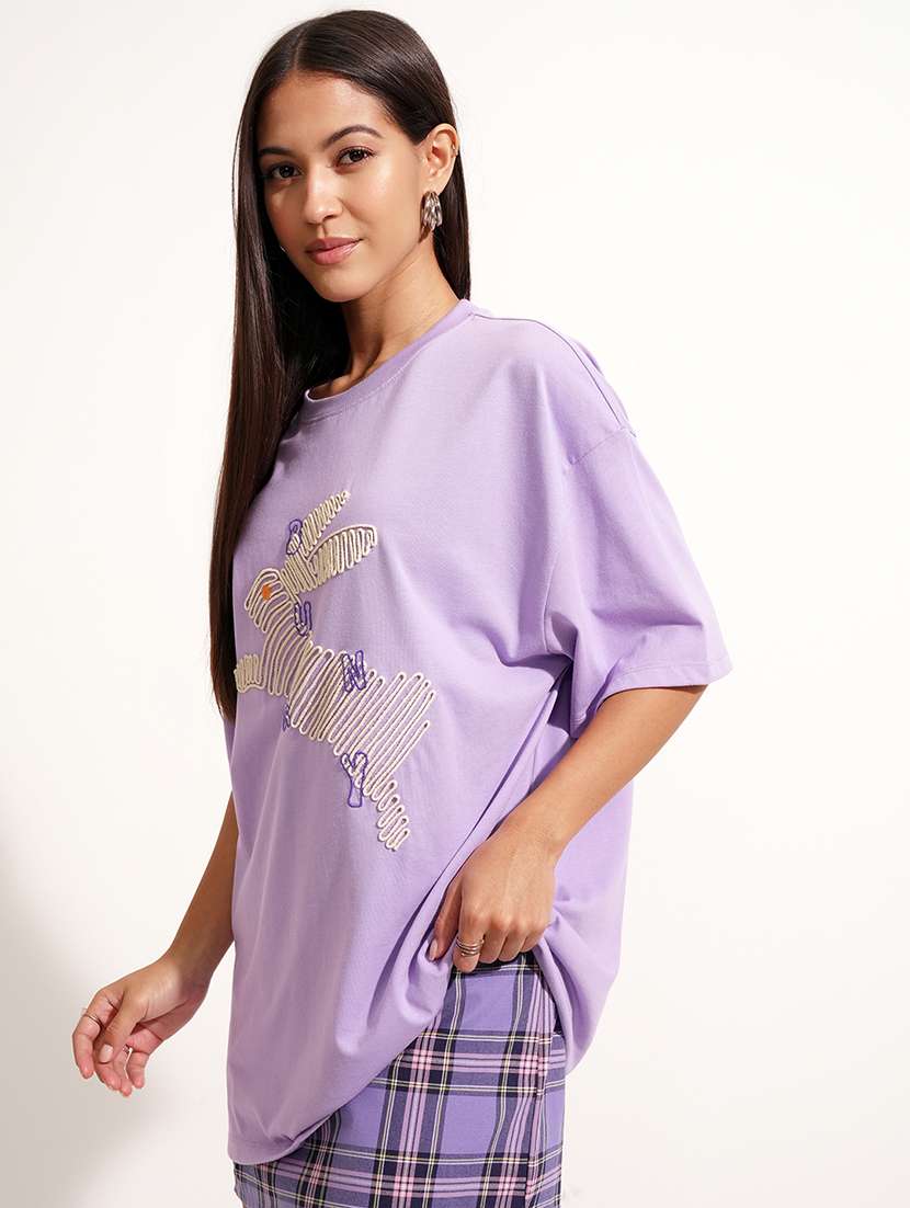 women printed  purple cotton regular t-shirt - 22471120 -  Standard Image - 3