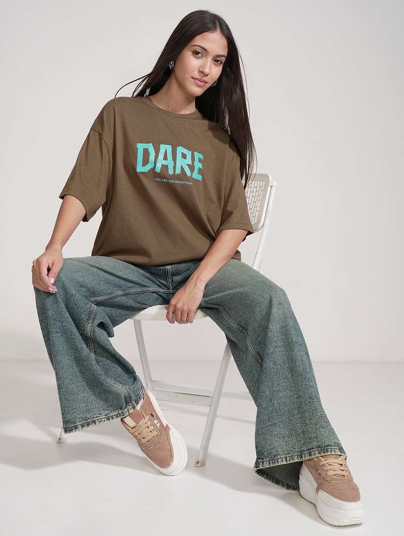 Women Printed Brown Cotton Regular T-shirt - 22471122 -  Standard Image - 5