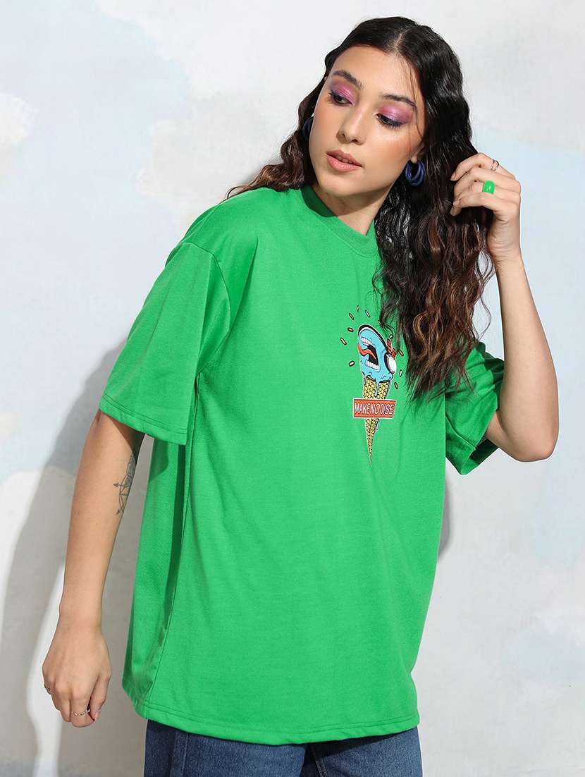 women printed green polyester regular t-shirt