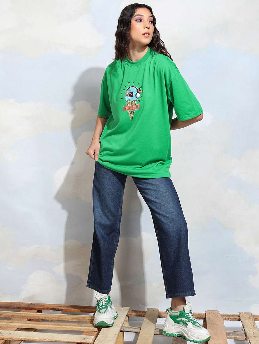 women printed green polyester regular t-shirt - 22471135 -  Standard Image - 5
