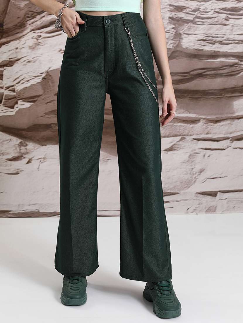 women teal cotton chinos trouser