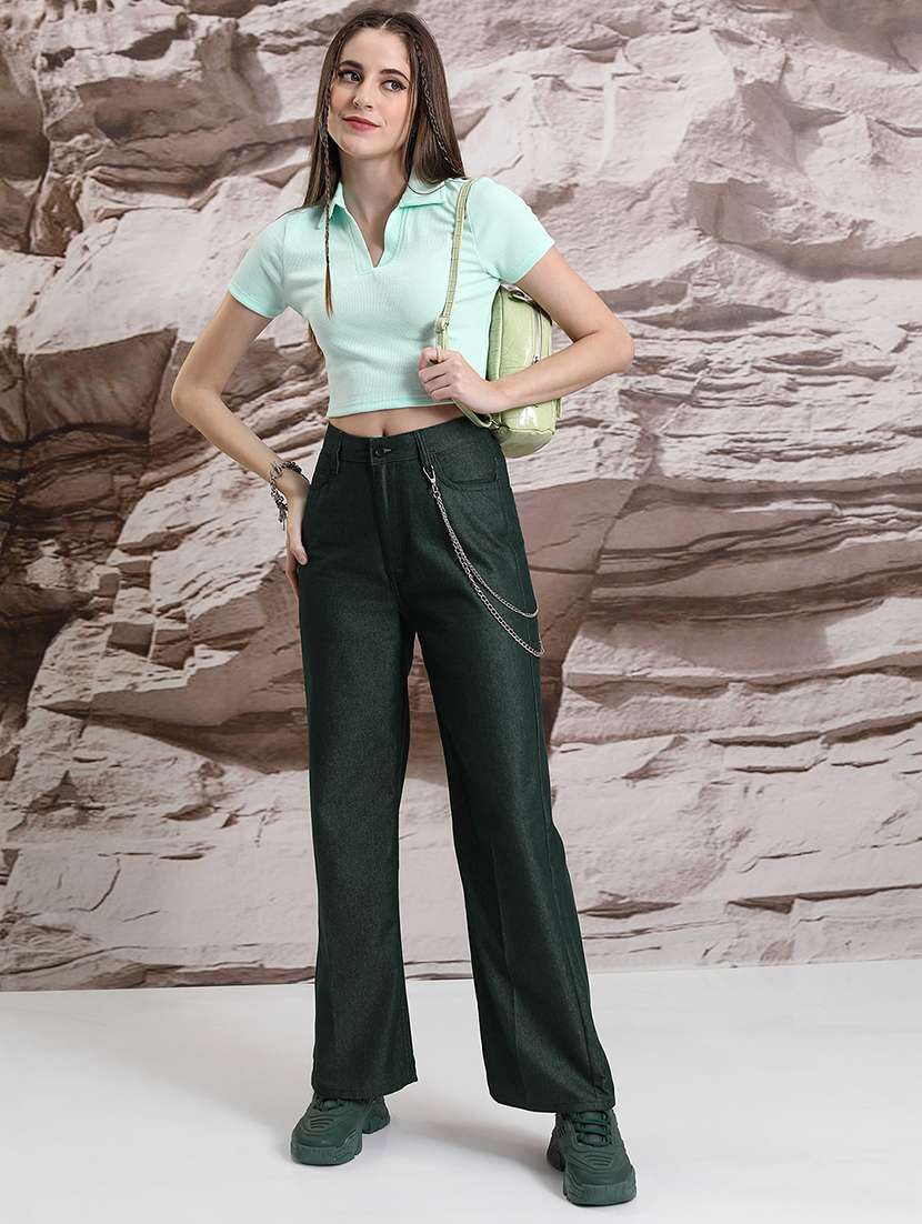 women teal cotton chinos trouser - 22471154 -  Standard Image - 5