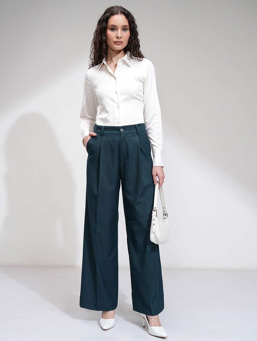 women blue polyester chinos trouser - 22471159 -  Standard Image - 5