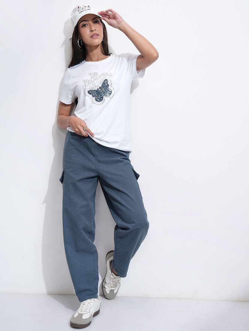Women Blue Cotton Chinos Trouser - 22471161 -  Standard Image - 5