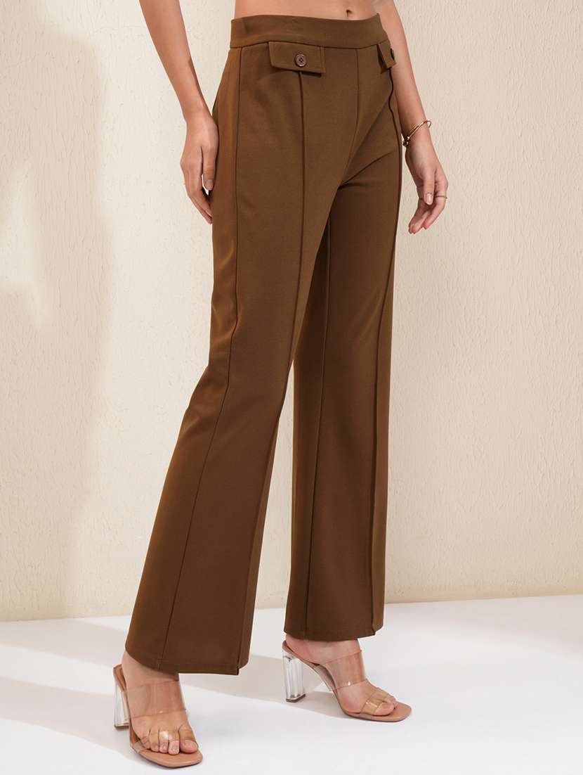 women brown polyester chinos trouser - 22471177 -  Standard Image - 3