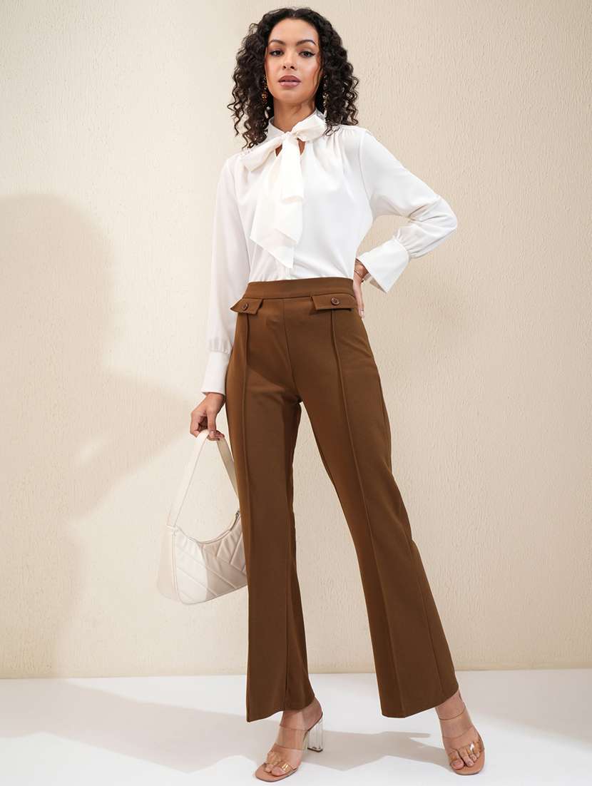 women brown polyester chinos trouser - 22471177 -  Standard Image - 5