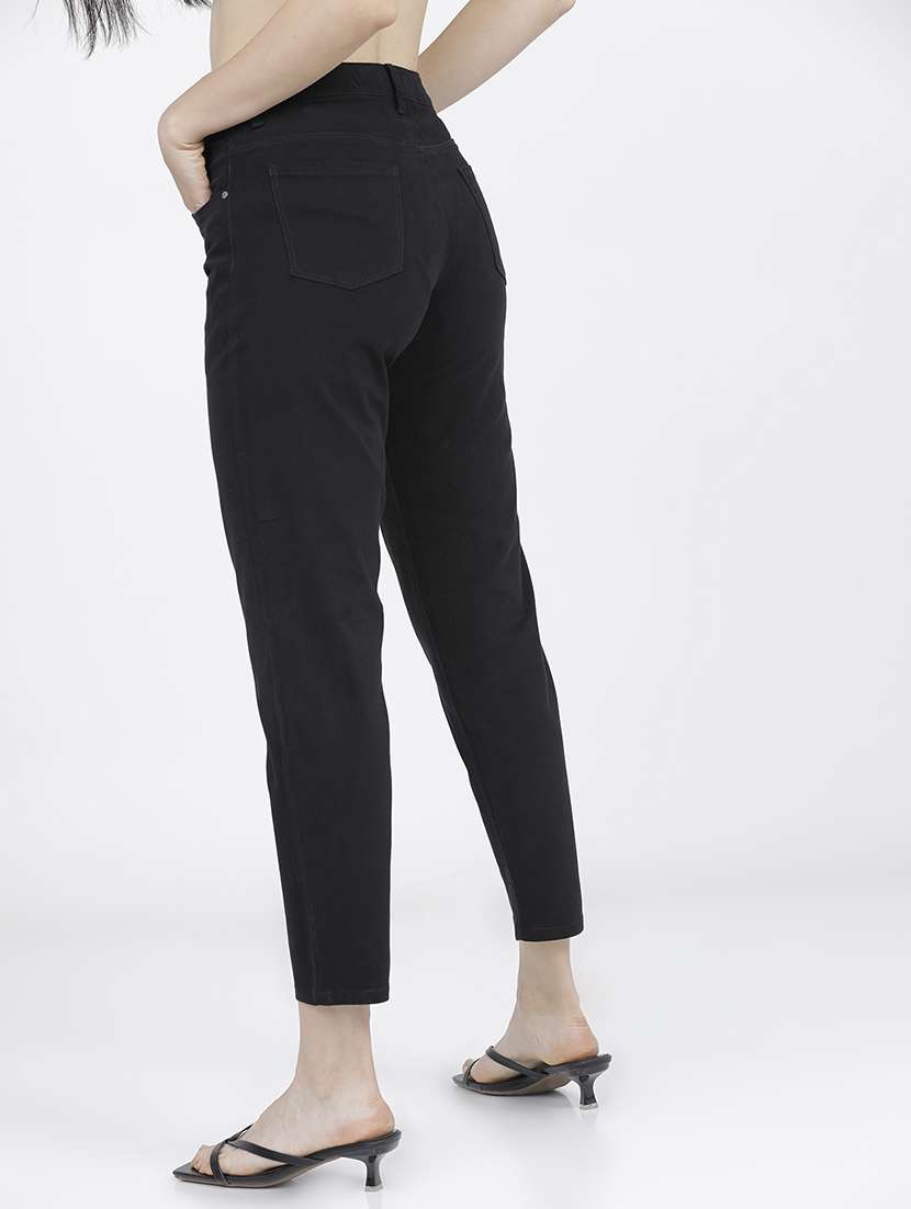 Women Black Cotton Chinos Trouser - 22471183 -  Standard Image - 3
