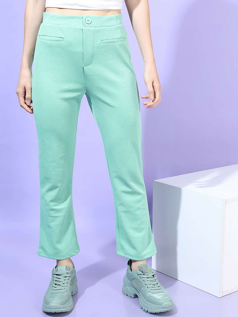women green polyester chinos trouser
