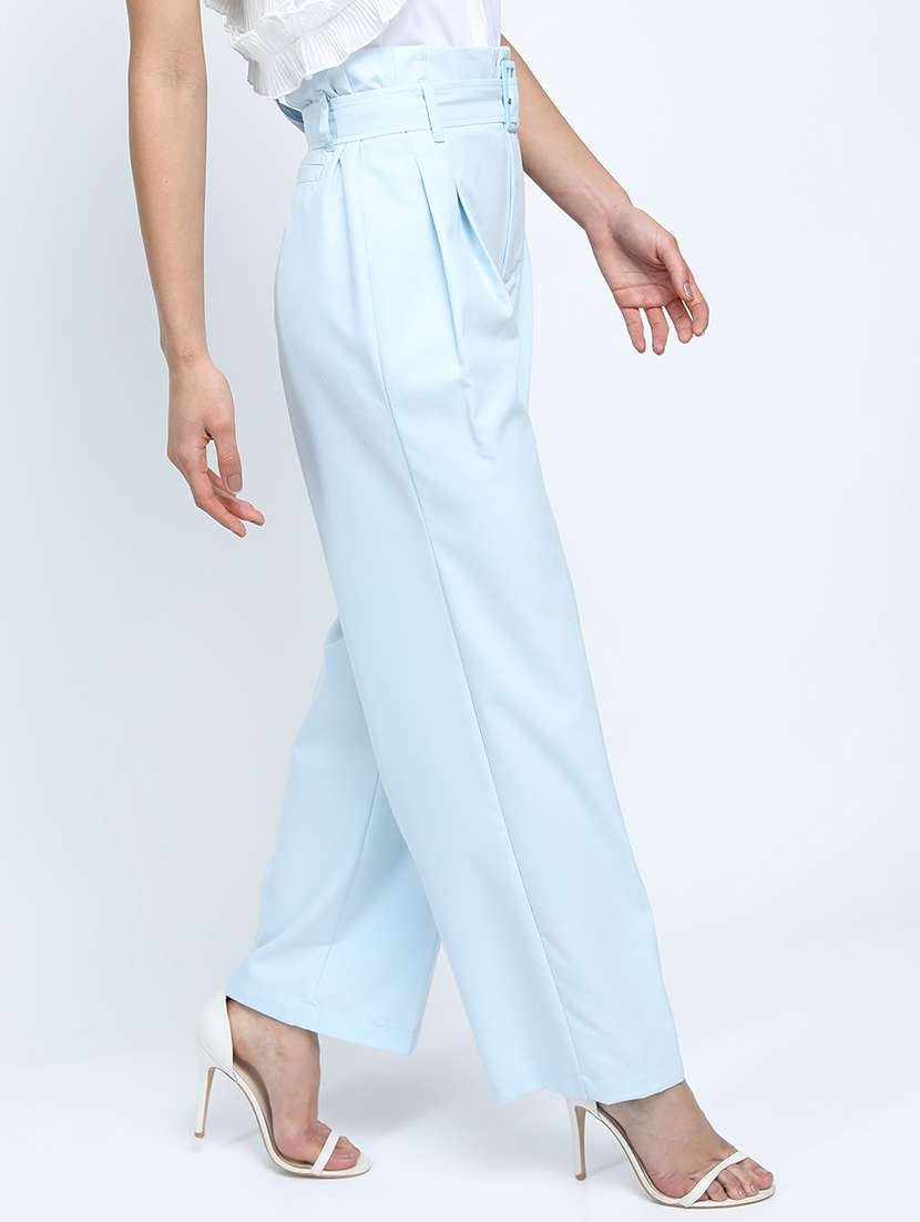 women blue polyester chinos trouser - 22471188 -  Standard Image - 3