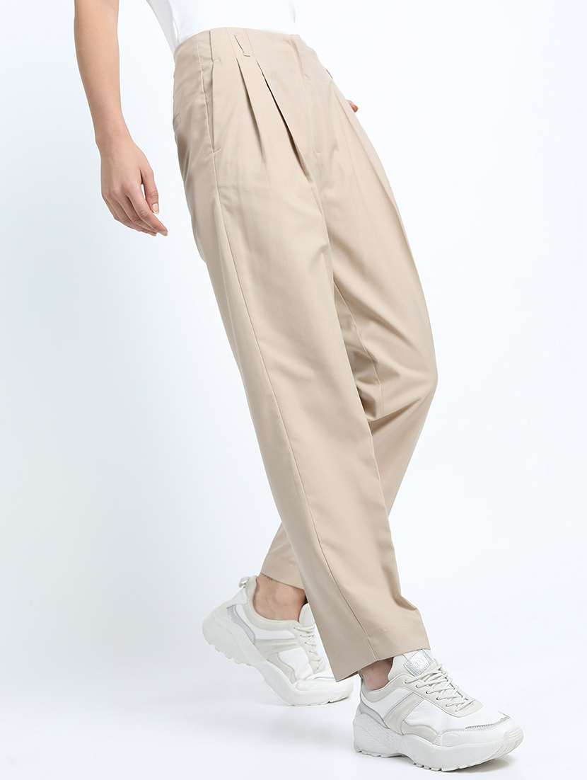women beige polyester chinos trouser - 22471189 -  Standard Image - 3