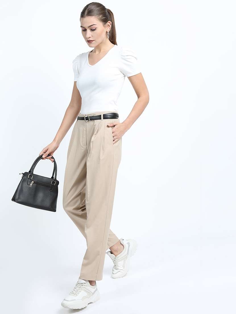 women beige polyester chinos trouser - 22471189 -  Standard Image - 5