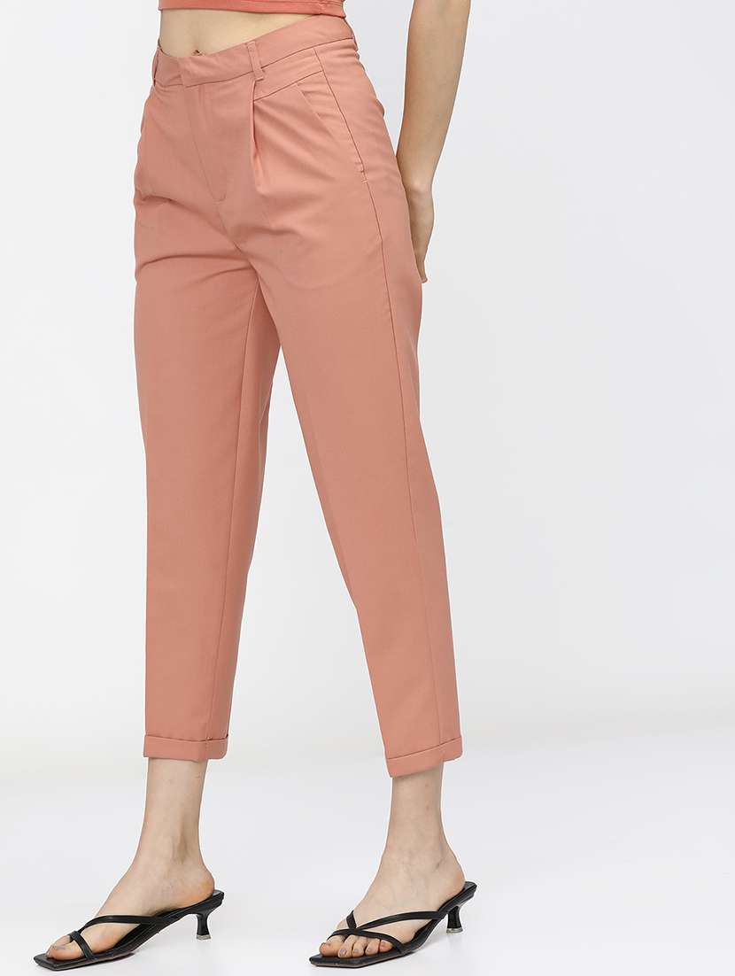 women orange polyester chinos trouser - 22471190 -  Standard Image - 3