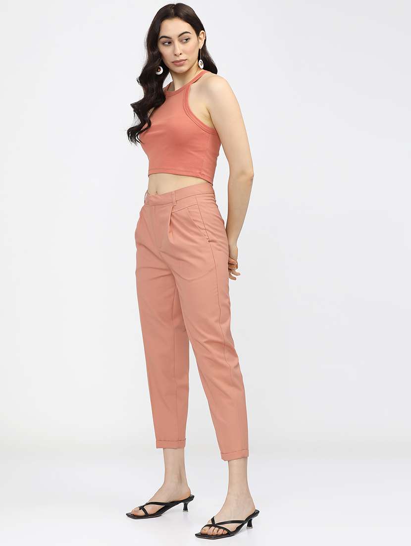 women orange polyester chinos trouser - 22471190 -  Standard Image - 5