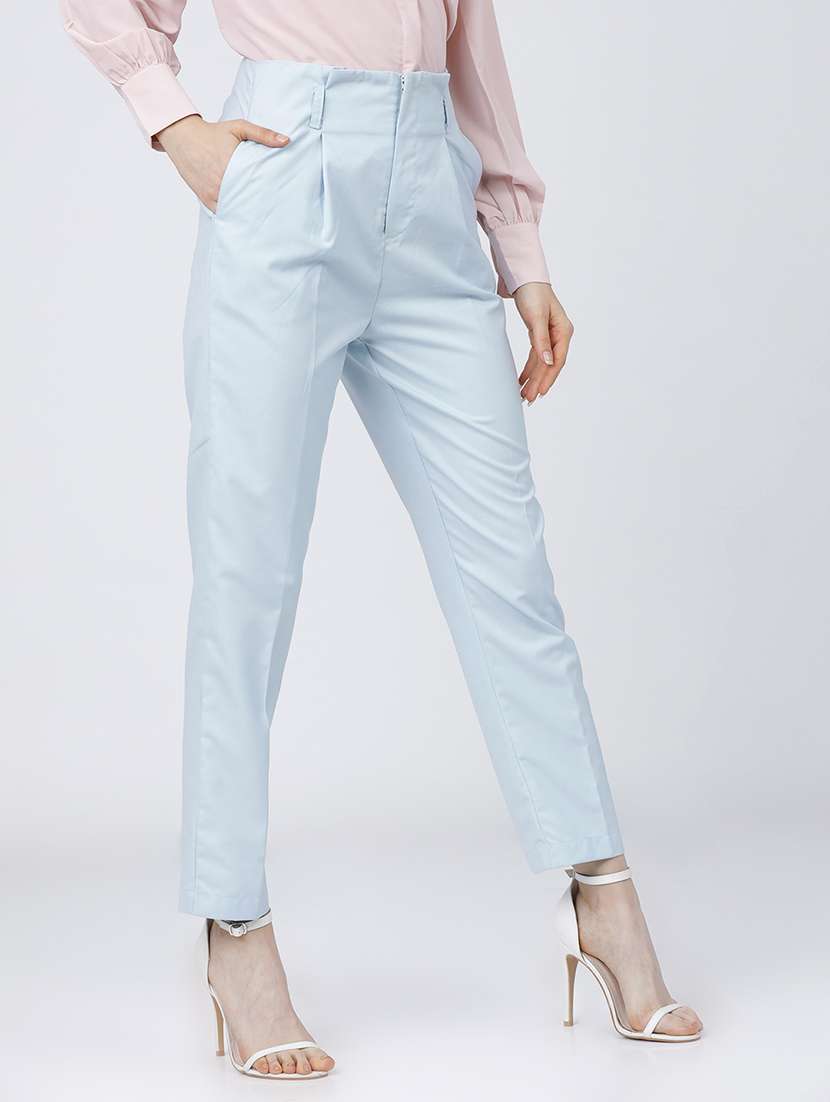 women blue polyester chinos trouser - 22471195 -  Standard Image - 3