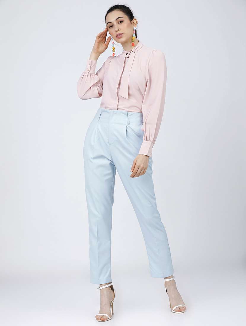 women blue polyester chinos trouser - 22471195 -  Standard Image - 5